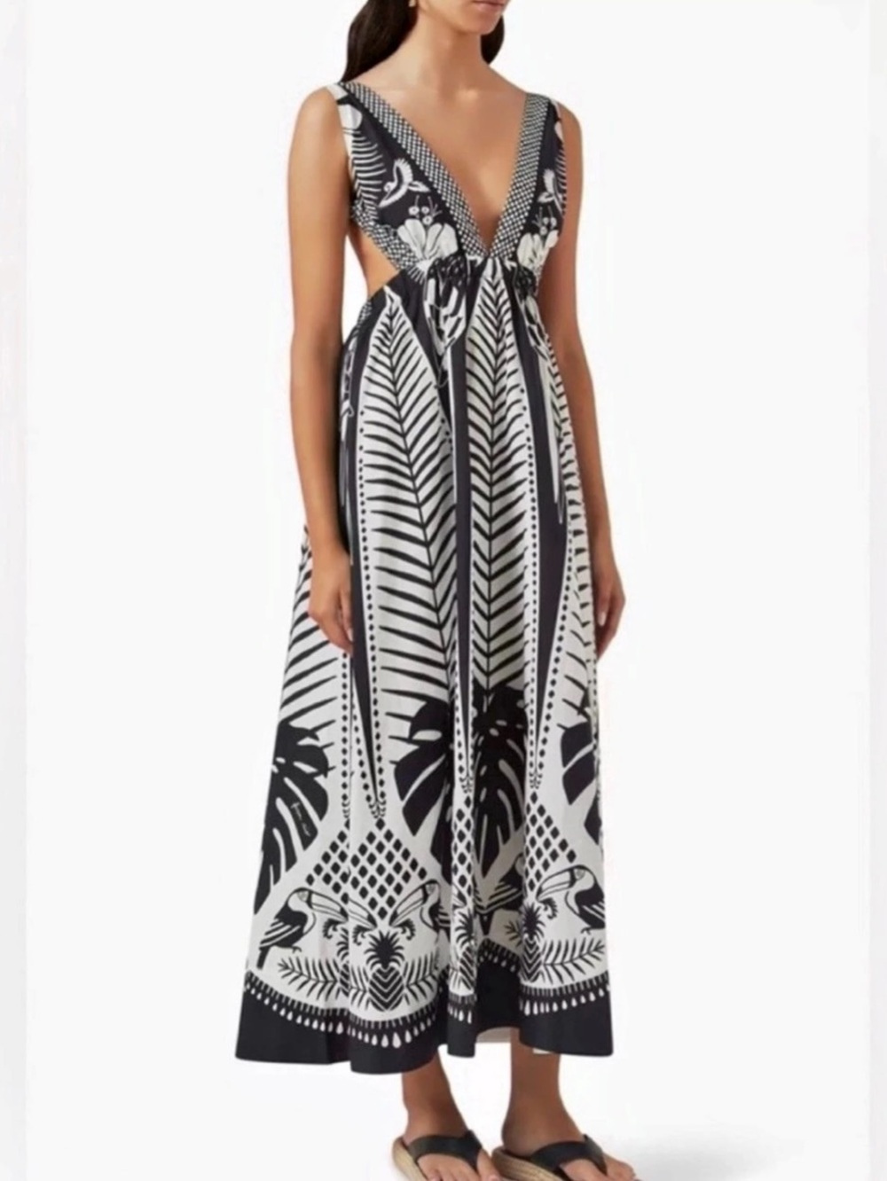 Farm Rio Black and White Sleeveless Maxi Dress size small